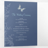 Hochzeitsprogramm dunkelblaue Schmetterlinge Liebe Dreifach-gefaltete Programmkarte (Innen Erste Seite)