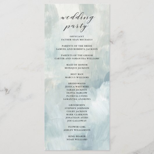 Hochzeitsprogramm "Dusty Blue Abstrakt Brushstroke Programm (Rückseite)