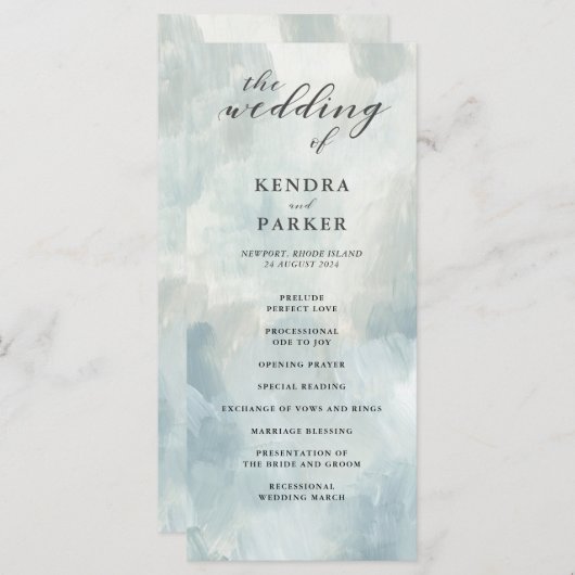 Hochzeitsprogramm "Dusty Blue Abstrakt Brushstroke Programm (Vorne/Hinten)