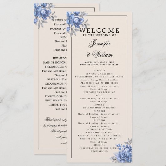 Hochzeitsprogramm Dusty Blue Natürlich Rustikale B Einladung (Vorne/Hinten)
