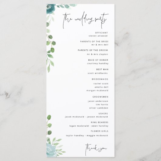 Hochzeitsprogramm Dusty Bule Floral Programm (Rückseite)