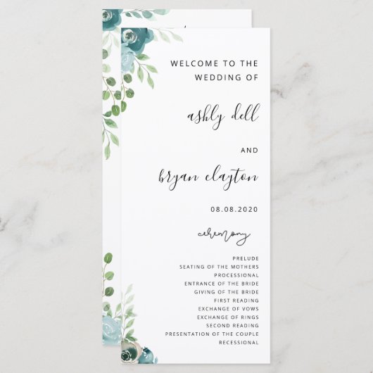 Hochzeitsprogramm Dusty Bule Floral Programm (Vorne/Hinten)