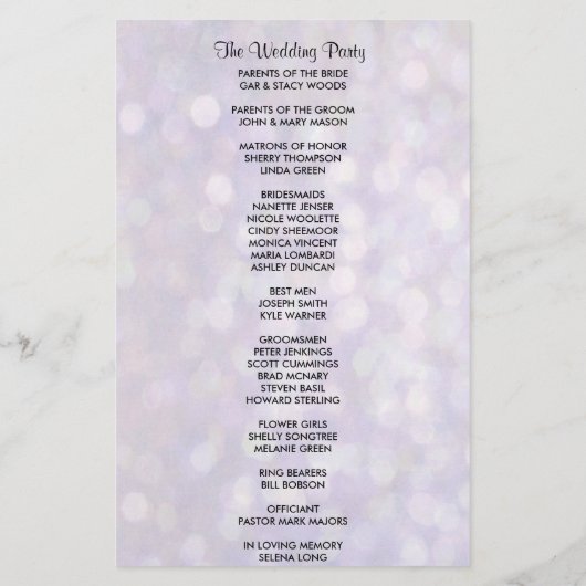 Hochzeitsprogramm | Elegant Bokeh Lights (Rückseite)