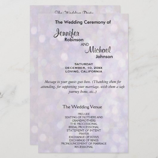 Hochzeitsprogramm | Elegant Bokeh Lights (Vorne/Hinten)