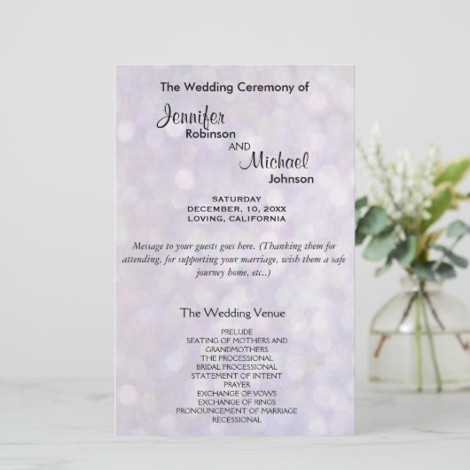 Hochzeitsprogramm | Elegant Bokeh Lights (Stehend Vorderseite)