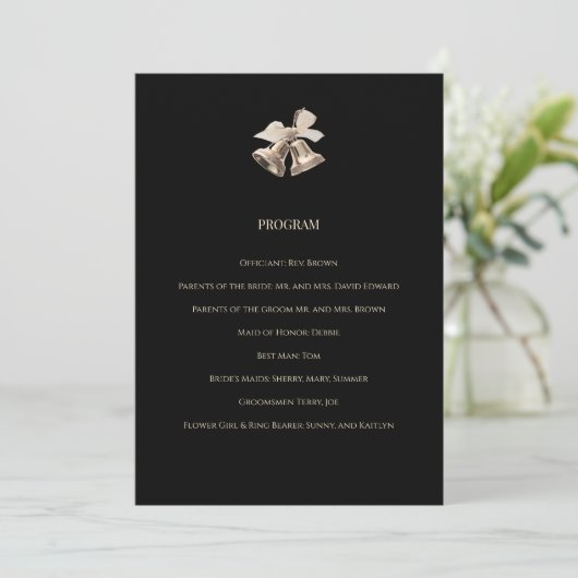 Hochzeitsprogramm Elegant Schwarz und Gold Programm (Stehend Vorderseite)