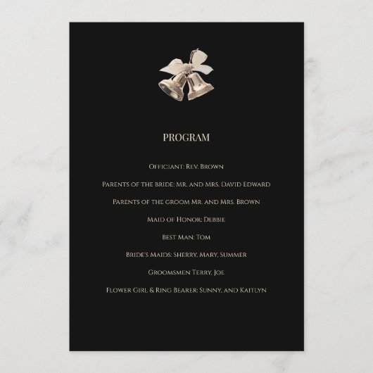 Hochzeitsprogramm Elegant Schwarz und Gold Programm (Vorderseite)