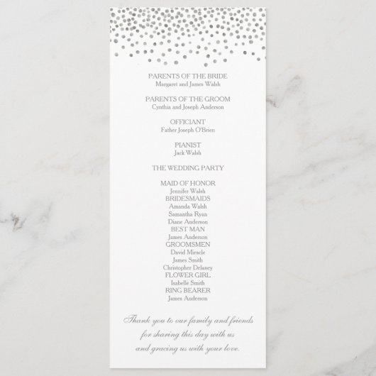 Hochzeitsprogramm Elegant Silver Confetti Programm (Rückseite)