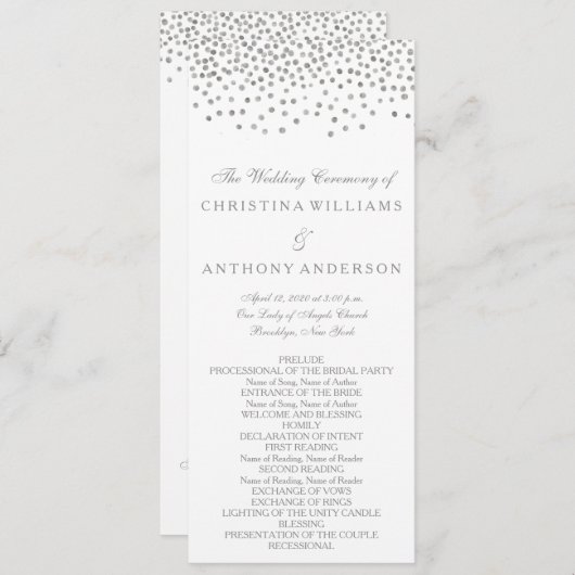 Hochzeitsprogramm Elegant Silver Confetti Programm (Vorne/Hinten)