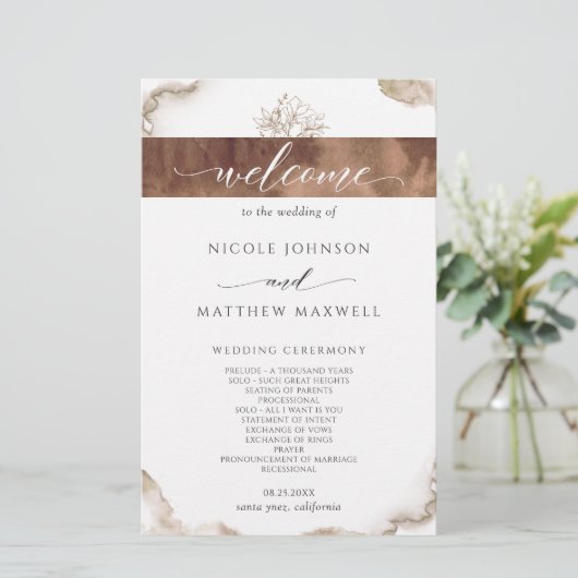 Hochzeitsprogramm "Elegante Earth Tones Watercolor (Stehend Vorderseite)