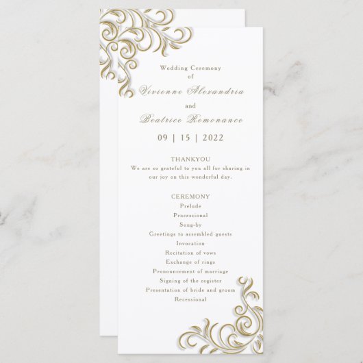 Hochzeitsprogramm: elegante Goldflansche Programm (Vorne/Hinten)