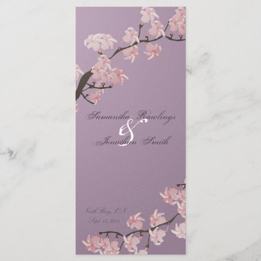 Hochzeitsprogramm Elegante Lila Rosa Kirschblüte Programm (Vorderseite)