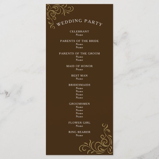 Hochzeitsprogramm: elegante, rustikale Goldrolle Programm (Rückseite)