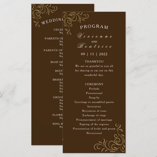 Hochzeitsprogramm: elegante, rustikale Goldrolle Programm (Vorne/Hinten)