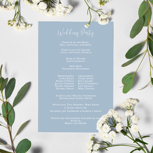 Hochzeitsprogramm Elegantes Blue Floral Script
