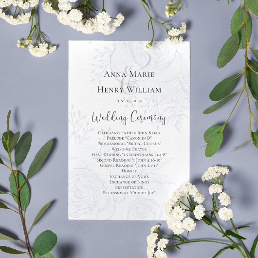 Hochzeitsprogramm Elegantes Blue Floral Script
