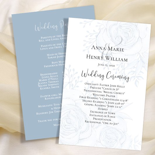 Hochzeitsprogramm Elegantes Blue Floral Script