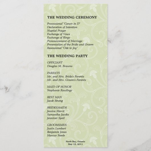 Hochzeitsprogramm - Elegantes Grün Viktorianisch Programm (Rückseite)