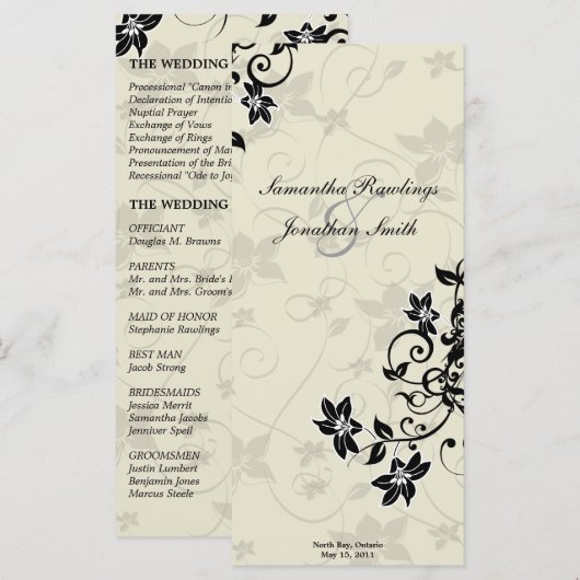 Hochzeitsprogramm - Elegantes Schwarz & Elfenbeinf Programm (Vorne/Hinten)