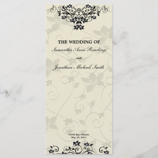 Hochzeitsprogramm - Elegantes Schwarz-Weiß-Blau Programm (Vorderseite)