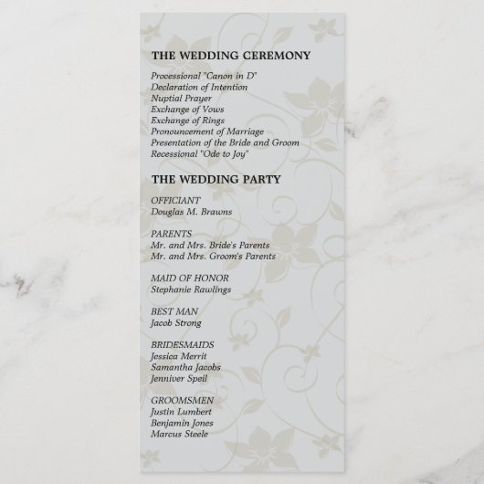 Hochzeitsprogramm - Elegantes Silver Floral Programm (Rückseite)