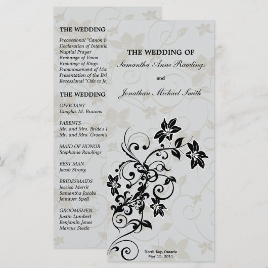 Hochzeitsprogramm - Elegantes Silver Floral Programm (Vorne/Hinten)