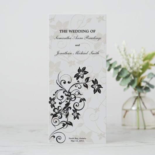 Hochzeitsprogramm - Elegantes Silver Floral Programm (Stehend Vorderseite)