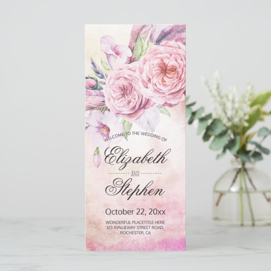 Hochzeitsprogramm Elegantes Wasserfarben BlumenFed Programm (Stehend Vorderseite)