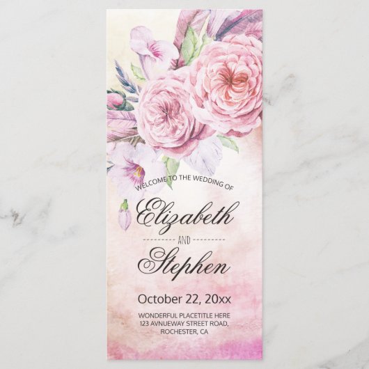 Hochzeitsprogramm Elegantes Wasserfarben BlumenFed Programm (Vorderseite)