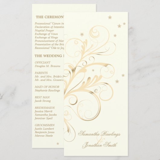 Hochzeitsprogramm Elfenbeingoldflora Elegante Swir Programm (Vorne/Hinten)