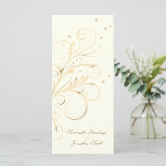 Hochzeitsprogramm Elfenbeingoldflora Elegante Swir Programm (Stehend Vorderseite)