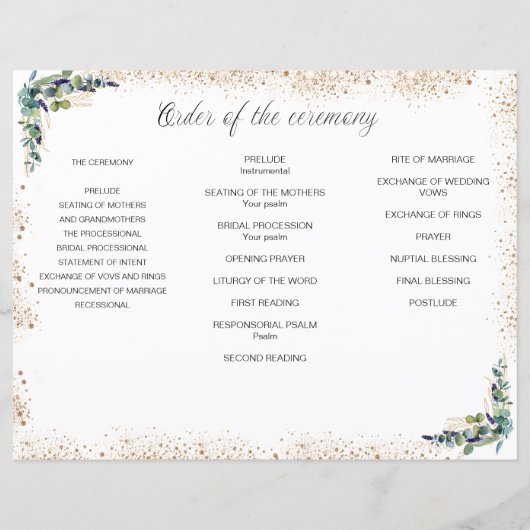 Hochzeitsprogramm Eukalyptus grün (Rückseite)