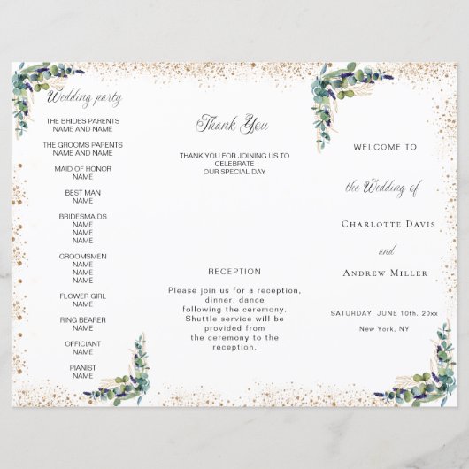 Hochzeitsprogramm Eukalyptus grün (Vorderseite)