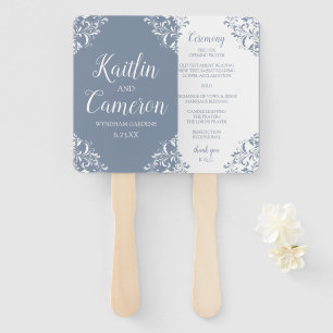 Hochzeitsprogramm-Fächer Nadine (Staubblau) 4x6 Fächer