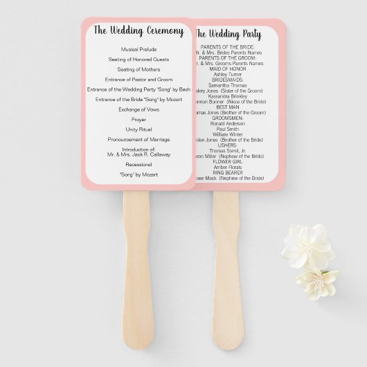 Hochzeitsprogramm Fan beliebiger Farbe, die als ro Fächer (Vorne und Hinten)