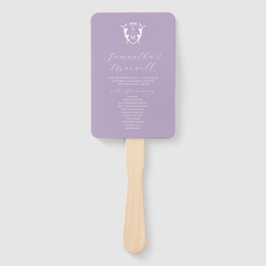 Hochzeitsprogramm Fan Lilac Classic Monogram Fächer (Vorderseite)