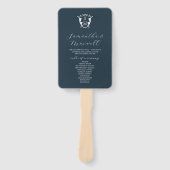 Hochzeitsprogramm Fan Navy Blue Classic Monogram Fächer (Vorderseite)