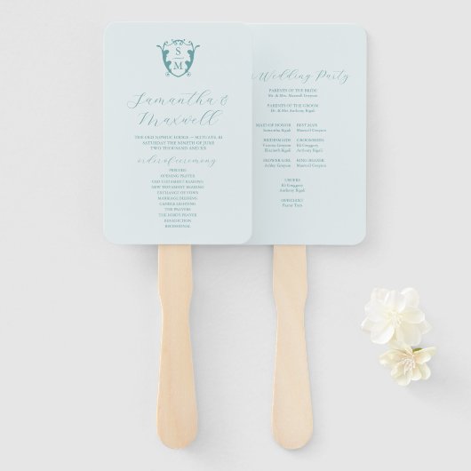 Hochzeitsprogramm Fan Pale Blue Classic Monogram Fächer (Vorne und Hinten)