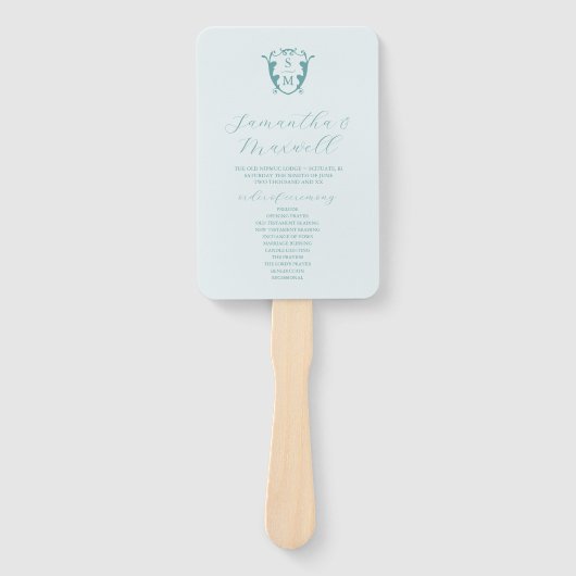 Hochzeitsprogramm Fan Pale Blue Classic Monogram Fächer (Vorderseite)