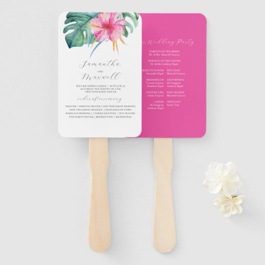 Hochzeitsprogramm Fans von Aquarellfarbe Rosa Blum Fächer (Vorne und Hinten)