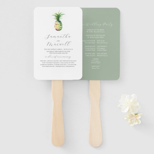 Hochzeitsprogramm Fans Wasserfarben Ananas Fächer (Vorne und Hinten)