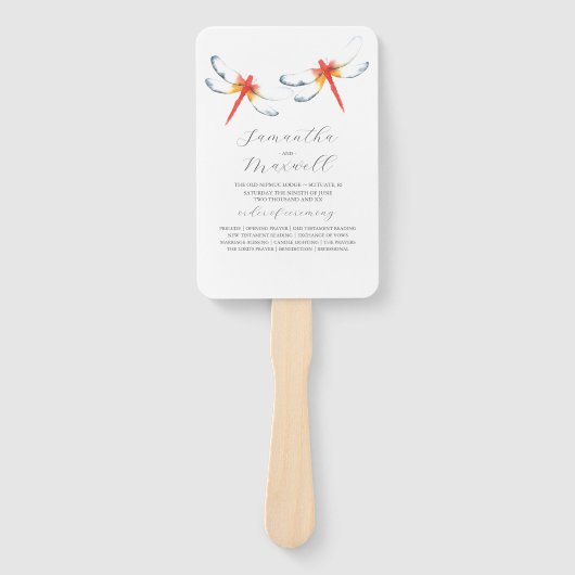 Hochzeitsprogramm Fans Wasserfarbene Rote Libelle Fächer (Vorderseite)