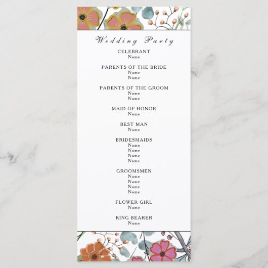 Hochzeitsprogramm Frühjahrsflorale Grenz rosa Blum Programm (Rückseite)