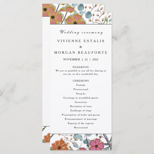 Hochzeitsprogramm Frühjahrsflorale Grenz rosa Blum Programm (Vorne/Hinten)