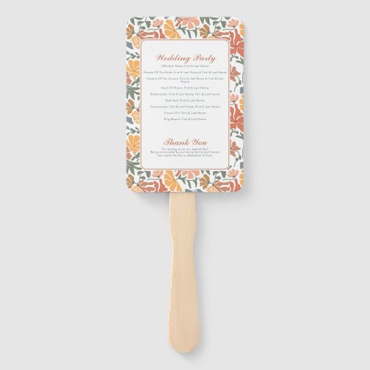 Hochzeitsprogramm für abstrakte Blumenvögel Mitte Fächer (Rückseite)