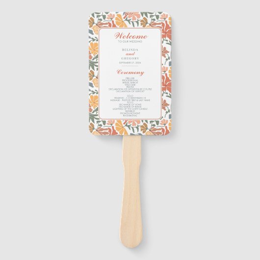 Hochzeitsprogramm für abstrakte Blumenvögel Mitte Fächer (Vorderseite)