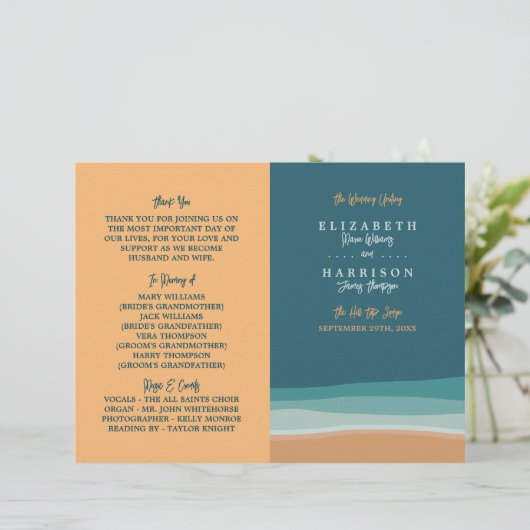 Hochzeitsprogramm für abstrakte Ocean Beach (Stehend Vorderseite)