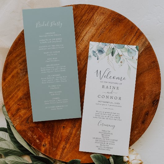 Hochzeitsprogramm für Airy Greenery und Gold Leaf Programm