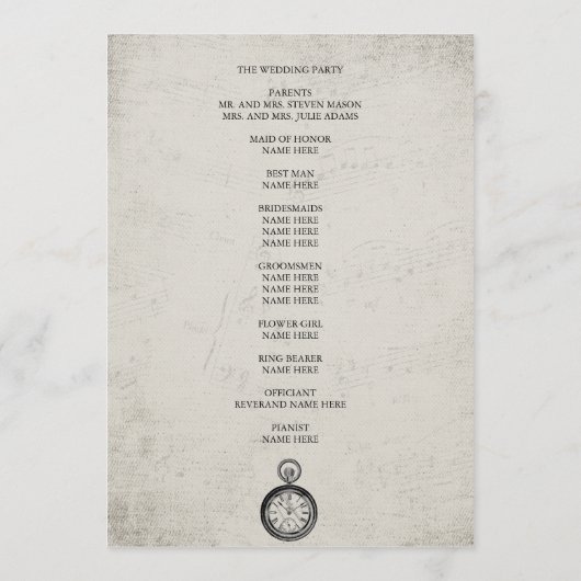 Hochzeitsprogramm für Alicen im Wunderland Programm (Rückseite)