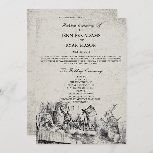 Hochzeitsprogramm für Alicen im Wunderland Programm (Vorne/Hinten)